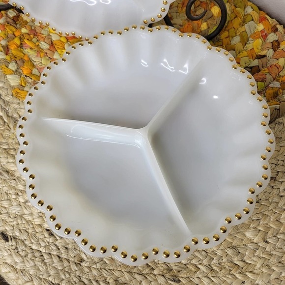 Vintage Milk Glass Divided Relish Tray Set - Picture 4 of 9